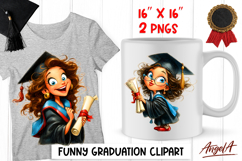 Graduation clipart Cute happy girl senior with diploma Product Image 1
