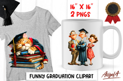 Graduation clipart Boy with graduation cap Family Cat books Product Image 1