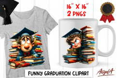Graduation clipart Boy with graduation cap and book stack Product Image 1