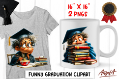 Graduation clipart Boy with graduation cap and book stack Product Image 1