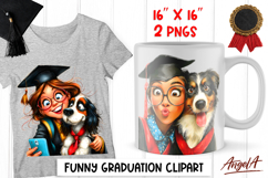 Graduation clipart Girl with graduation cap and dog Selfie Product Image 1