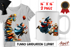 Graduation clipart Boy senior with book stack in cap PNG Product Image 1