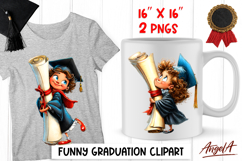 Preschool Graduation clipart Cute happy girl with diploma Product Image 1