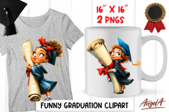 Graduation clipart Happy girl in graduation cap with diploma Product Image 1
