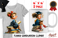 Graduation clipart Happy girl in graduation cap with books Product Image 1