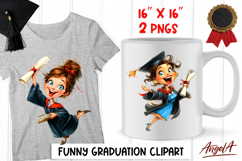 Graduation clipart Happy girl in graduation cap with diploma Product Image 1