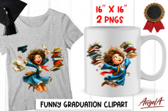 Graduation clipart Jumping girl in graduation cap with books Product Image 1