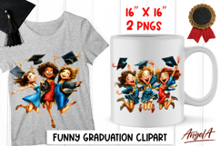 Graduation clipart Happy girls with graduation cap jumping Product Image 1