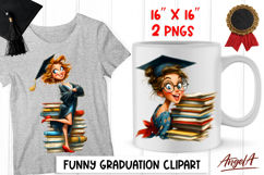 Graduation clipart Cute girl in graduation cap with books Product Image 1