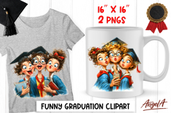 Graduation clipart Girl friends with graduation cap Selfie Product Image 1