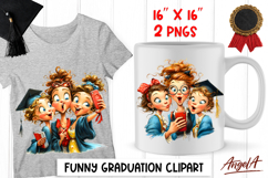 Graduation clipart Girl friends with graduation cap Selfie Product Image 1