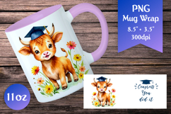 Graduation Cow Mug Wrap 11 oz. Watercolor Sublimation Design. Ideal for teachers, students, or anyone graduating!