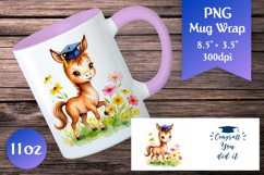 Graduation Horse Mug Wrap 11 oz. Watercolor Sublimation Design. Ideal for teachers, students, or anyone graduating!