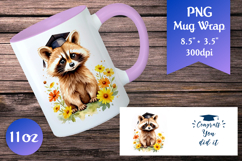 Graduation Raccoon Mug Wrap 11 oz. Watercolor Sublimation Design. Ideal for teachers, students, or anyone graduating!