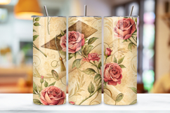 seamless tumbler wrap, graduation floral design, vintage rose wrap, antique pink flowers, diploma scroll design, 20oz skinny tumbler, tapered tumbler wrap, straight tumbler design, graduation rose art, seamless vintage design