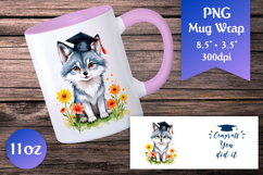 Graduation Wolf Mug Wrap 11 oz. Watercolor Sublimation Design. Ideal for teachers, students, or anyone graduating!