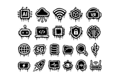 Graffiti Future Tech Icons Collection AI Cyber UI Vector Product Image 2