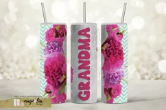 GRANDMA tumbler wrap sublimation design png with pink peony Product Image 1
