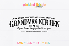 Funny grandma kitchen quote design in black typography with rustic western style font and script lettering for printable signs and vinyl crafts.