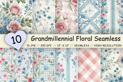 grandmillennial pattern, vintage floral paper, pink blue pattern, floral digital paper, cottagecore 