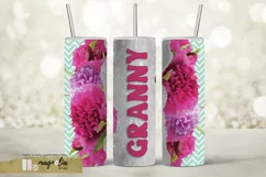 GRANNY tumbler wrap sublimation design png with pink peony Product Image 1