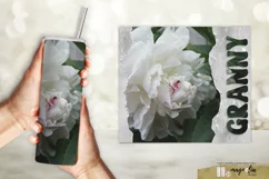 GRANNY tumbler wrap sublimation design png with white peony Product Image 2