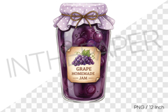 Sweet grape jam in a cute ribbon jar PNG marmalade syrup art Product Image 1
