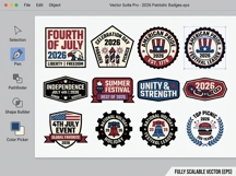 4th of July 2026 Neo-Brutalist Patriotic Event Badge EPS Set Product Image 4