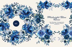 Watercolor Midnight Blue Floral Clipart Set Product Image 2