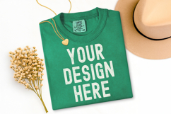 Comfort Colors C1717 Grass Shirt Mockup, Flat Lay Mockup Product Image 1