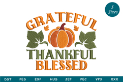 Grateful Thankful Blessed Fall Pumpkin Embroidery Design Product Image 1