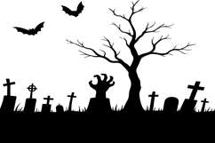 Scary Halloween Graveyard Scene Silhouette SVG Product Image 1