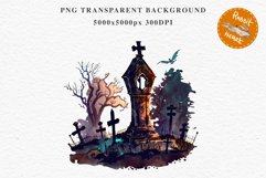 Graveyard Creepy Cemetery Clipart PNG Scrapbooking Halloween Fairy Tale Art Image Watercolor Transparent Print illustration sublimation kids printable digital watercolor horror, Cemetery clipart, sublimation nursery, Creepy Witch House, halloween