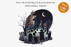 Graveyard Creepy Cemetery Clipart PNG Scrapbooking Halloween Fairy Tale Art Image Watercolor Transparent Print illustration sublimation kids printable digital watercolor horror, Cemetery clipart, sublimation nursery, Creepy Witch House, halloween