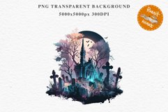 Graveyard Creepy Cemetery Clipart PNG Scrapbooking Halloween Fairy Tale Art Image Watercolor Transparent Print illustration sublimation kids printable digital watercolor horror, Cemetery clipart, sublimation nursery, Creepy Witch House, halloween