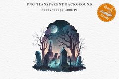 Graveyard Creepy Cemetery Clipart PNG Scrapbooking Halloween Fairy Tale Art Image Watercolor Transparent Print illustration sublimation kids printable digital watercolor horror, Cemetery clipart, sublimation nursery, Creepy Witch House, halloween