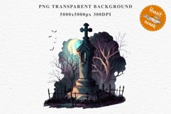 Graveyard Creepy Cemetery Clipart PNG Scrapbooking Halloween Fairy Tale Art Image Watercolor Transparent Print illustration sublimation kids printable digital watercolor horror, Cemetery clipart, sublimation nursery, Creepy Witch House, halloween