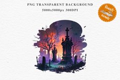 Graveyard Creepy Cemetery Clipart PNG Scrapbooking Halloween Fairy Tale Art Image Watercolor Transparent Print illustration sublimation kids printable digital watercolor horror, Cemetery clipart, sublimation nursery, Creepy Witch House, halloween