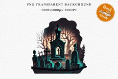 Graveyard Creepy Cemetery Clipart PNG Scrapbooking Halloween Fairy Tale Art Image Watercolor Transparent Print illustration sublimation kids printable digital watercolor horror, Cemetery clipart, sublimation nursery, Creepy Witch House, halloween