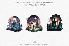 watercolor graveyard, Cemetery clipart, sublimation nursery, Creepy Witch House, halloween Graveyard Creepy Cemetery Clipart PNG Scrapbooking Halloween Fairy Tale Art Image Watercolor Transparent Print illustration sublimation kids printable digital