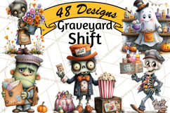 Halloween Clipart PNG, Funny Skeleton and Zombie Workers Product Image 1