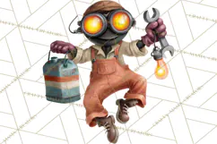 Halloween Clipart PNG, Funny Skeleton and Zombie Workers Product Image 5