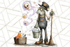 Halloween Clipart PNG, Funny Skeleton and Zombie Workers Product Image 2