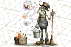 Halloween Clipart PNG, Funny Skeleton and Zombie Workers Product Image 2