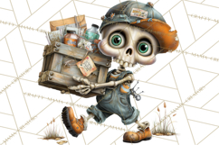 Halloween Clipart PNG, Funny Skeleton and Zombie Workers Product Image 5