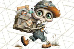 Halloween Clipart PNG, Funny Skeleton and Zombie Workers Product Image 5