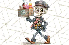 Halloween Clipart PNG, Funny Skeleton and Zombie Workers Product Image 3