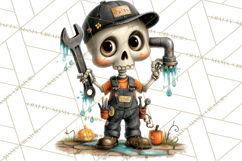 Halloween Clipart PNG, Funny Skeleton and Zombie Workers Product Image 5