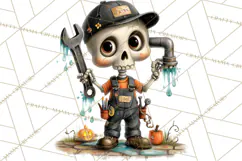 Halloween Clipart PNG, Funny Skeleton and Zombie Workers Product Image 5