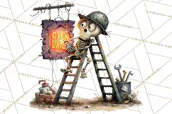 Halloween Clipart PNG, Funny Skeleton and Zombie Workers Product Image 2